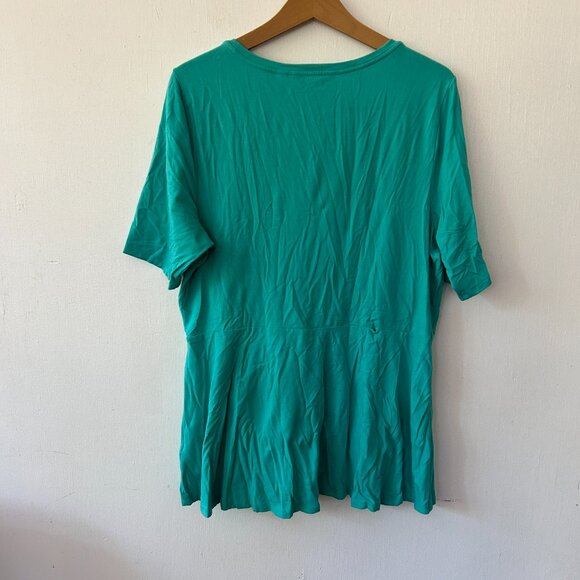 IsaacMizrahiLive Top Womens Large Blue Teal Scoop Neck Short Sleeve FLAW - Picture 4 of 5